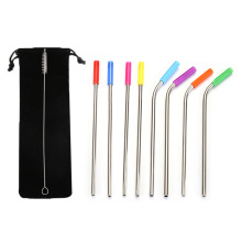 Silicone Case 304 Stainless Steel Straw PVD Titanium And Gold Plating Bend Straight Metal Straw